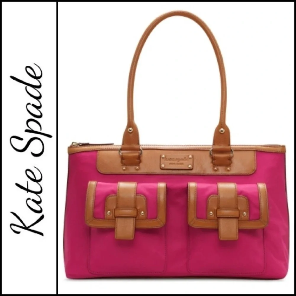 KATE SPADE Pink Nylon Purse Handbag Leather Trim.